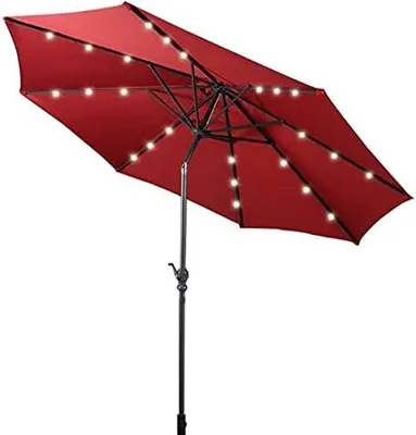 Produktbild von Sonnenschirm für den Garten, mit LED-Leuchten, für den Aussenbereich, mit Solarpanel, neigbar, 3 m (rot)