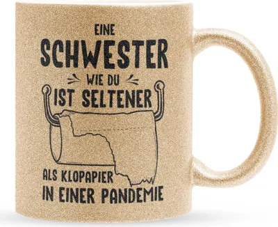 Produktbild von 22Feels Glitzertasse Gold Schwester Geschenk Geburtstag Weihnachten Geschwister Mädchen Frauen Teenager Schwesterherz Geschenkidee Bürotasse