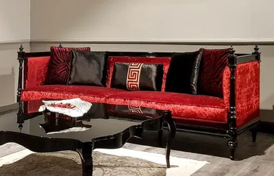 Produktbild von Casa Padrino Luxus Barock Sofa Rot / Schwarz - Handgefertigtes Wohnzimmer Sofa im Barockstil - Edle Barock Wohnzimmer Möbel