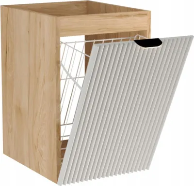 Produktbild von WENA Badezimmerschrank 40 cm, mit Wäschekorb, geriffelte Fronten, Griffe aus Metall in der Farbe Gold Willy (Farbe: Weiß/Walnuss)