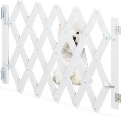Produktbild von Famanu Hundezaun ausziehbar 34,5-108,5 cm breit 47,5-60 cm hoch aus Bambus für Tür und Treppe - Weiß