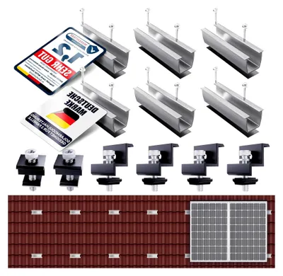 Produktbild von Halterung für Solarpanel Balkonkraftwerk Montageschiene 12cm, verstellbare PV Halterung schwarz Klemme 30-35mm, Befestigungsset für 2 Module geeignet für Flachdach und Trapezdach