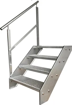 Produktbild von Gitterrost Stahl Wangentreppe 4 Stufen Verzinkt + Geländer Links - (L x B x H) 82cm x 100cm x 76cm