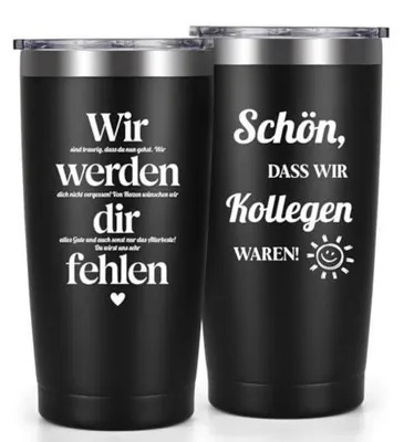 Productafbeelding van Geïsoleerde koffbeker voor onderweg, 600 ml, zwart, met de tekst: "We zullen je missen."