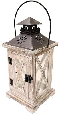 Image de Photophore lanterne bougeoir - Bois et verre - 32,5 x 13 x 13 cm - Pour table et jardin