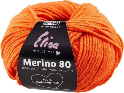 Produktbild von Elisa Wolle Merino 80,extrafeine superweiche 100% Wolle, 50g/80 m, 7135 orange