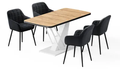 Imagen del producto de Set de mesa de comedor Vicco Fenaro Roble dorado/Blanco 120 x 80 cm con 4 sillas de comedor, Model 62758