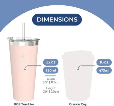 Becher mit Deckel und Strohhalm - Isolierter Edelstahlbecher - Perfekt für heiße und kalte Getränke - BPA-frei (650 ml, rosa)