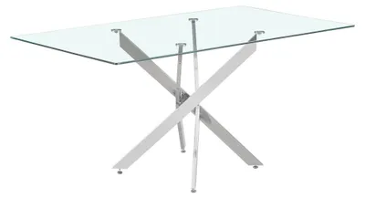 Image de Table à manger CRISTELIA – 160x90 cm – Plateau en verre – Pieds en métal chromé – Design élégant et lumineux