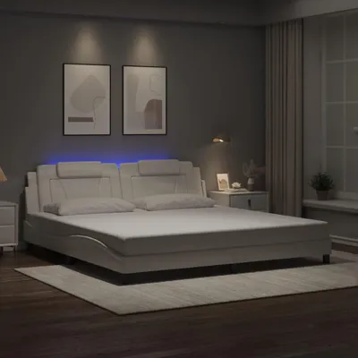 Obrázek produktu pro Rám postele s LED bílá 200x200 cm umělá kůže