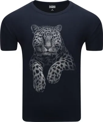 Produktbild von Diarbo Herren T-Shirt mit Tierliebhaber Druck Leopardenporträt Dunkelblau Gr.S