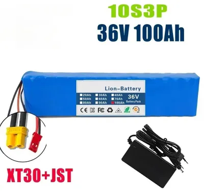 Produktbild von 36V 100Ah Lithium-Ionen Akku E-Bike/E-Scooter - 10S3P Akku Pack - 1000W mit BMS - Wiederaufladbar - 28×3,8×6,8 cm - XT30-JST Stecker