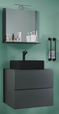 Produktbild von VCM 3-tlg. Waschplatz Waschtisch | schwarzes Waschbecken Unterschrank Breite 60 cm |  Badmöbel Set mit Schubladen Spiegel | Lendas S BL