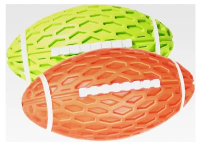 Produktbild von 2 Stück Hundespielzeug Ball mit Quietscher, 10,3 cm Hundeball für mittelgroße und kleine Hunde, Quietschspielzeug in Football-Form aus Naturkautschuk, grün und orange