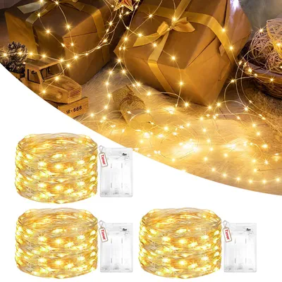 3er Set Lichterkette, warmweiß, 3 m, 30 LEDs, Timer, Batterie