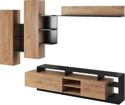 Produktbild von Wohnwand ALVA 260 cm Schrankwand Wohnzimmer-Set Eiche Craft Gold / Anthrazit