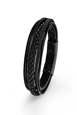 Produktbild von s.Oliver Herren Armband 9038244 Edelstahl Leder schwarz