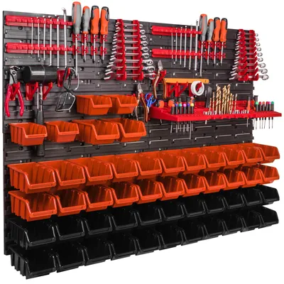 Obrázek produktu pro Nástěnná police 1152 x 780 mm na nářadí 50 ks stohovacích boxů z plastu