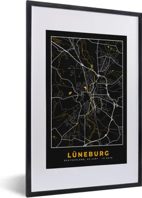 Produktbild von MuchoWow® Gerahmtes Poster Gold - Deutschland - Karte - Stadtplan - Lüneburg 40x60 cm - Poster mit Schwarzem Bilderrahmen Wandposter Rahmen Foto Bilder - Poster in Rahmen