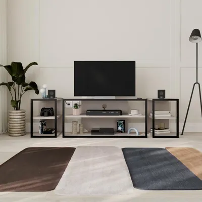 Zdjęcie produktu dla Stolik pod telewizor + 2 stoliki boczne Houseland Echo mokka/czarny