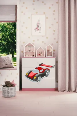 Produktbild von Kinderkommode mit Schubladen Rennwagen in der Farbe Rosa Babydreams
