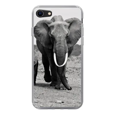 Produktbild von MuchoWow® Handyhülle Schutzhülle Hülle für iPhone SE 2022 Elefant - Kind - Schwarz - Weiß Silikon Softcase Handy Hülle - Schutzhülle