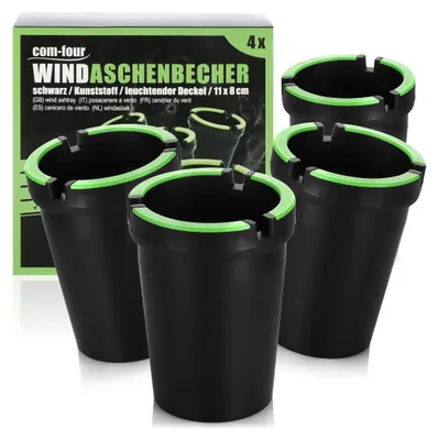 Produktbild von COM-FOUR® 4x Aschenbecher für draußen - Windaschenbecher - Sturmaschenbecher mit leuchtendem Deckel - Autoaschenbecher, Ø 8 cm