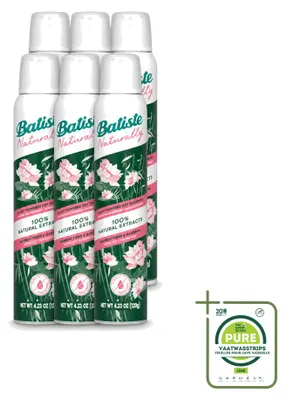 Zdjęcie produktu dla 6 x Szampon suchy Batiste Naturally z włóknami bambusa i gardenią, 200 ml - opakowanie zbiorcze - 6 sztuk