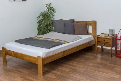 Produktbild von Einzelbett / Gästebett Kiefer Vollholz massiv Eichefarben A21, inkl. Lattenrost - Abmessung 120 x 200 cm