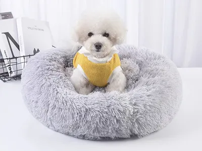 Produktbild von Hundebett Katzenbett Rund Ø 60 cm Waschbar Rutschfest Weich Warm Donut-Hundebett Plüsch 22759