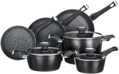 9-teiliges Kochgeschirr-Set, Aluminium, schwarz, mit Deckeln