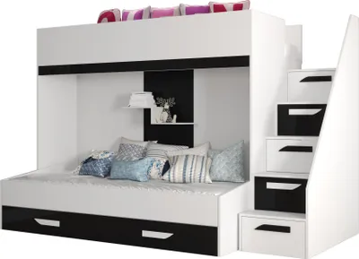 Produktbild von MINIO go for it, Etagenbett "PARTY 16", Griffe aus MDF, Schwarze / Weiße Farbe