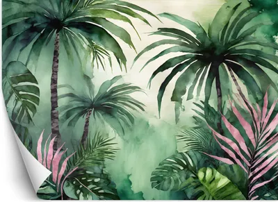 Produktbild von Vlies fototapete Dschungelpalmen Aquarell 400x280 cm Feeby Grün inkl. Kleber einfache Montage