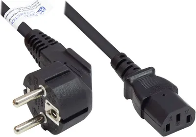 Produktbild von Netzkabel Schutzkontakt-Stecker Typ E+F (CEE 7/7, gewinkelt) an C13 (gerade), schwarz, 1,50 mm², 15 m, Good Connections®