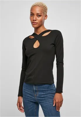 Obrázek produktu pro Dámské tričko s dlouhým rukávem Urban Classics Ladies Crossed Cut Out Longsleeve black - S