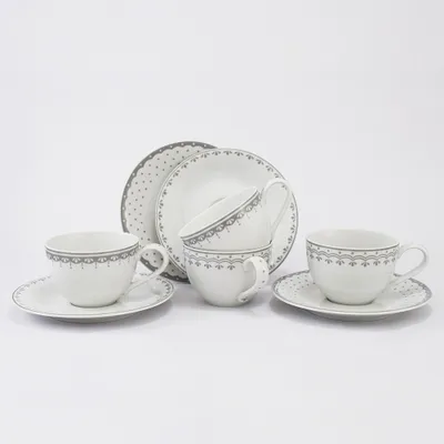 Zdjęcie produktu dla Zestaw filiżanek i spodków, 0,20 l, HyggeLine, szary, Leander, czeska porcelana, 4 szt