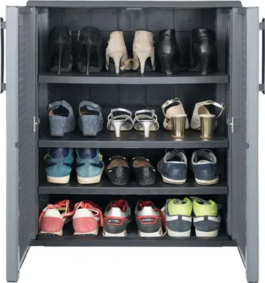 Image de Armoire Basse En Polypropylène Pour Chaussures, Ligne Easy, Gris Foncé, 68 X 37 X 84 Cm