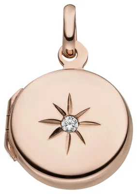 Produktbild von Medaillon Anhänger zum Öffnen rund Ø14,7mm 925 Silber rotgold vergoldet Zirkonia