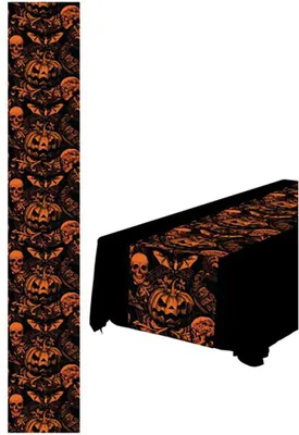 Imagen del producto de Mantel para mesa con motivos de Halloween: fantasmas, calabazas, casa embrujada, decoración para fiestas, diseño místico. Color: Multicolor