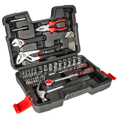 Produktbild von TOP TOOLS Sada náradia v kufríku 1/4", 1/2", kufor na náradie pre domácich majstrov, protišmykové pogumované rukoväte, sada 81 kusov
