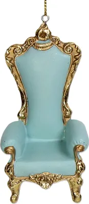 Produktbild von Christbaumschmuck 9cm Keramik Barockstuhl Figur Hellblau / Gold