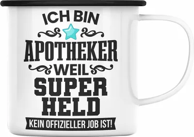 Produktbild von Trendation - Apotheker Emaille Tasse Geschenk Emaille Emaille Tasse Emaille Emaille Tasse Bester Apotheker Pharmazeut Arzneikundiger Spruch Lustig (Schwarz)