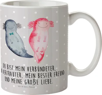 Produktbild von Mr. & Mrs. Panda Pott Axolotl Freundin - Grau Pastell - Geschenk, Haferl, Valentinstag, Henkelbecher, Plastikbecher, Trinklernbecher, Liebe, Kindertasse, Freund