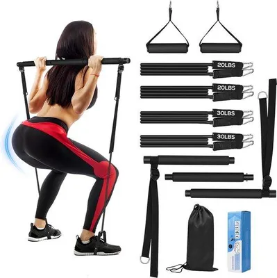 Produktbild von Famanu Pilates-Stange - Verstellbare Widerstandsbänder für effektives Training