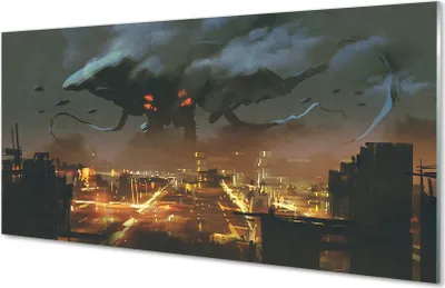 Produktbild von Glasbilder 120x60 Wandkunst Stadt in der Nacht das Rauchmonster