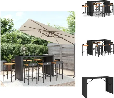 Produktbild von vidaXL 9-tlg. Gartenbar-Set Schwarz Poly Rattan & Massivholz Akazie -  Gartenmöbel-Sets
