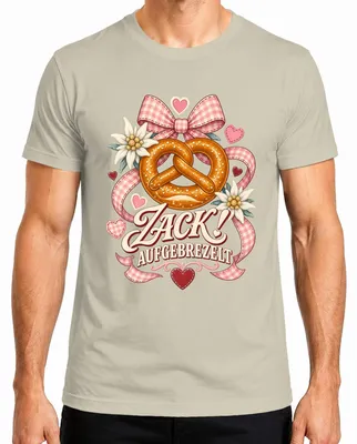 Obrázok produktu pre Zack! Tričko s motívom edelweiss, tradičný nemecký štýl (Brezel, Edelweiß, Trachten), kožené nohavice, tradičné dámske šaty (Dirndl), pánske tričko, farba: prírodná, veľkosť: L