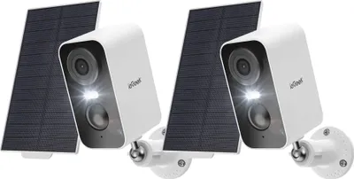 Produktbild von 2K-Batterie Überwachungskamera mit Solarenergie, WLAN-Außenüberwachung mit PIR-Personenerkennung, 10 m Nachtsicht, 2-Wege-Audio, Spotlight, IP65, 2PCS