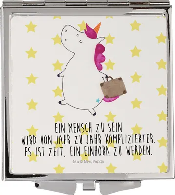 Produktbild von Mr. & Mrs. Panda Frauen Spiegel Einhorn Koffer - Weiß - Geschenk, Kleiner, Schminkspiegel, Handspiegel, Kosmetikspiegel klappbar, Lustig, Klappspiegel, Unicorn, Einhörner