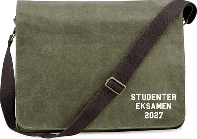 Produktbild von Huuraa Umhängetasche Studentereksamen 2027 Abschluss Dänemark 14 Liter Military Green Canvas Laptoptasche Geschenkidee